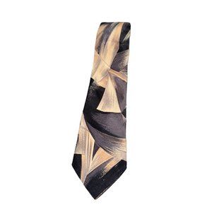 Fratelli 100% Silk Made In Italy Mens Tie Black Brown Brushstrokes